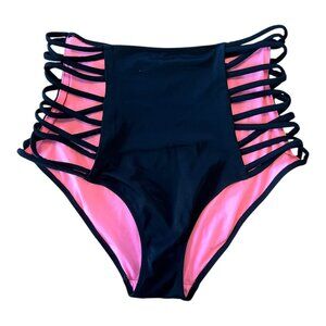 Victoria’s Secret PINK High Waisted Strappy Bikini Bottoms Black Pink Size Large